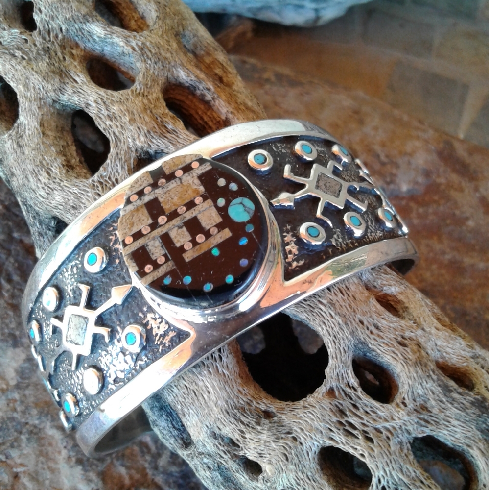 Sterling Silver SIGNED CUFF bracelet/ turquoise